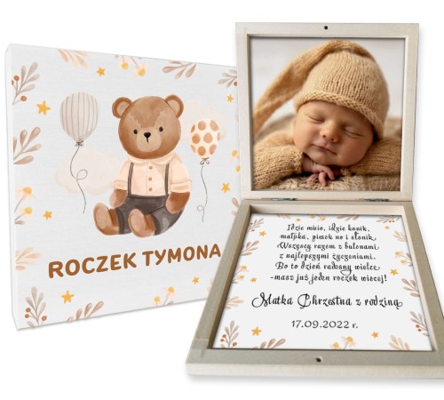 Prezent na roczek pudełko na pieniądze brązowy miś.jpg