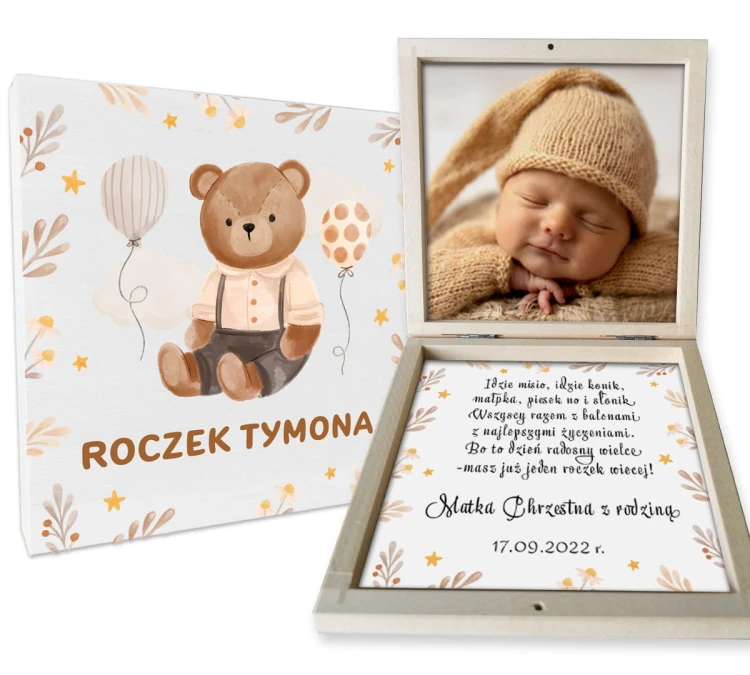 Prezent na roczek pudełko na pieniądze brązowy miś.jpg