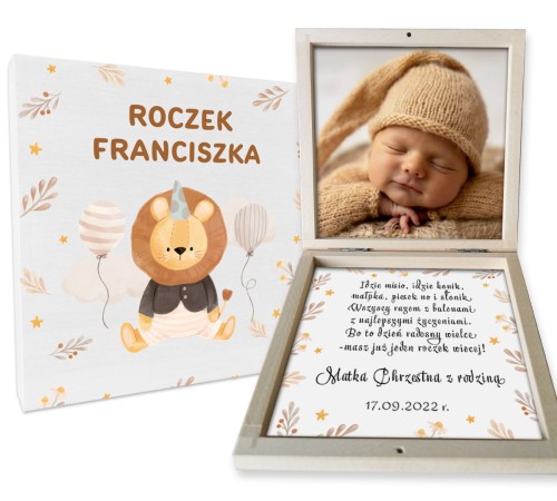 Prezent na roczek pudełko na pieniądze brązowy lew.jpg