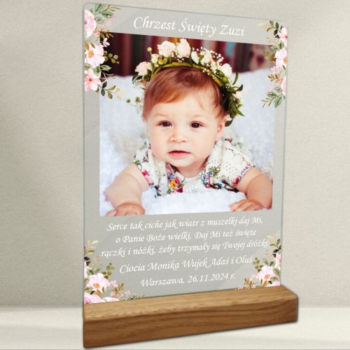 Pamiątka Chrztu kwiaty różowe dla dziewczynki ze zdjęciem 2.jpg