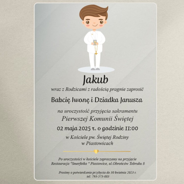 zaproszenia na komunię - chłopiec w albie czarne.jpg